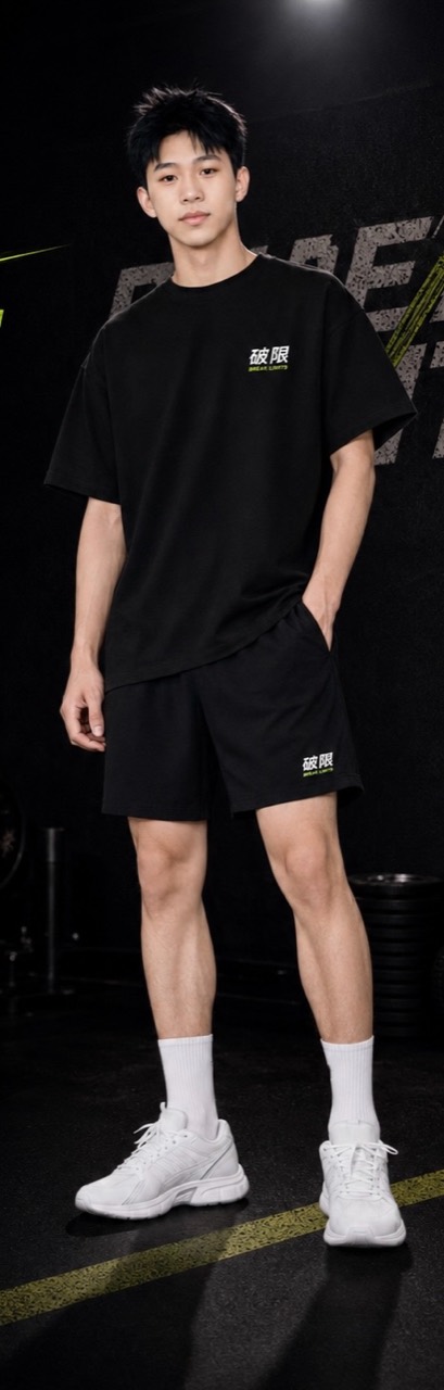 破限教練穿著品牌教練服,站在訓練空間中